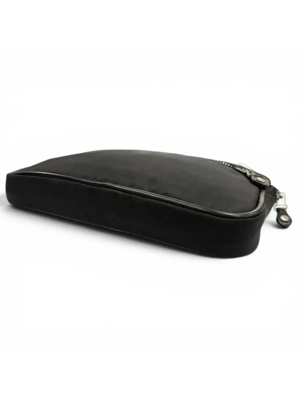 Chrome Hearts Nylon Leather Scroll Logo Plate Clutch Black Silver